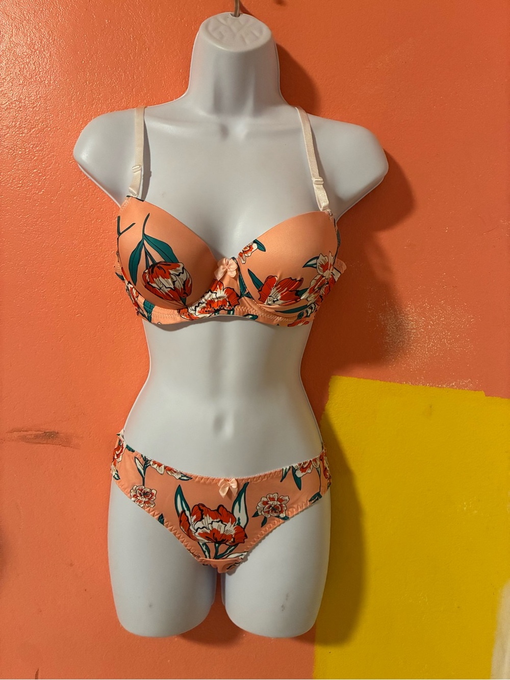 Peach Floral Two-Piece Lingerie Set